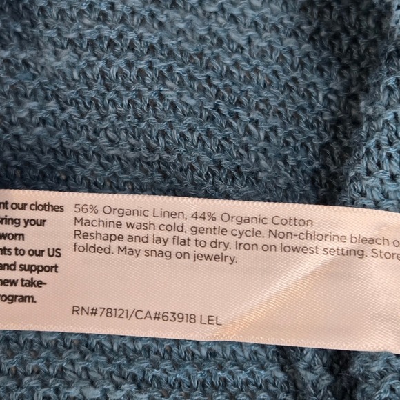 Eileen Fisher Knit Sweater Aqua Blue Crew Neck Large Organic Linen Cotton - Picture 6 of 6